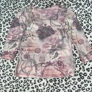 Vintage-Inspired Floral 3/4 Sleeve Top